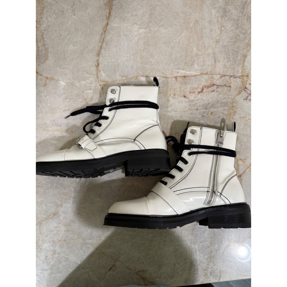 AllSaints Donita White Leather Combat Moto Boots EU 38 US 8 - Picture 6 of 13